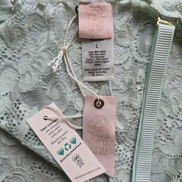 MM We Are HaH Coming In Haht Lace Bodysuit Lingerie Something Blue Teal L NWT - Picture 8 of 9